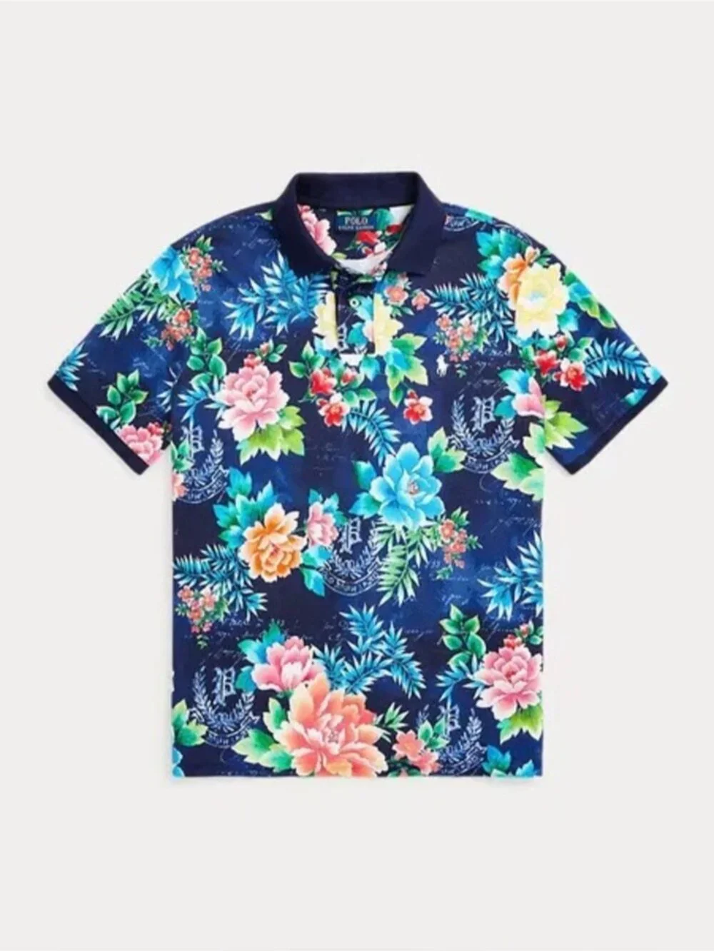 Polo Ralph Lauren Floral Mesh Polo Shirt Blue Print Big & Tall Men’s 2XB